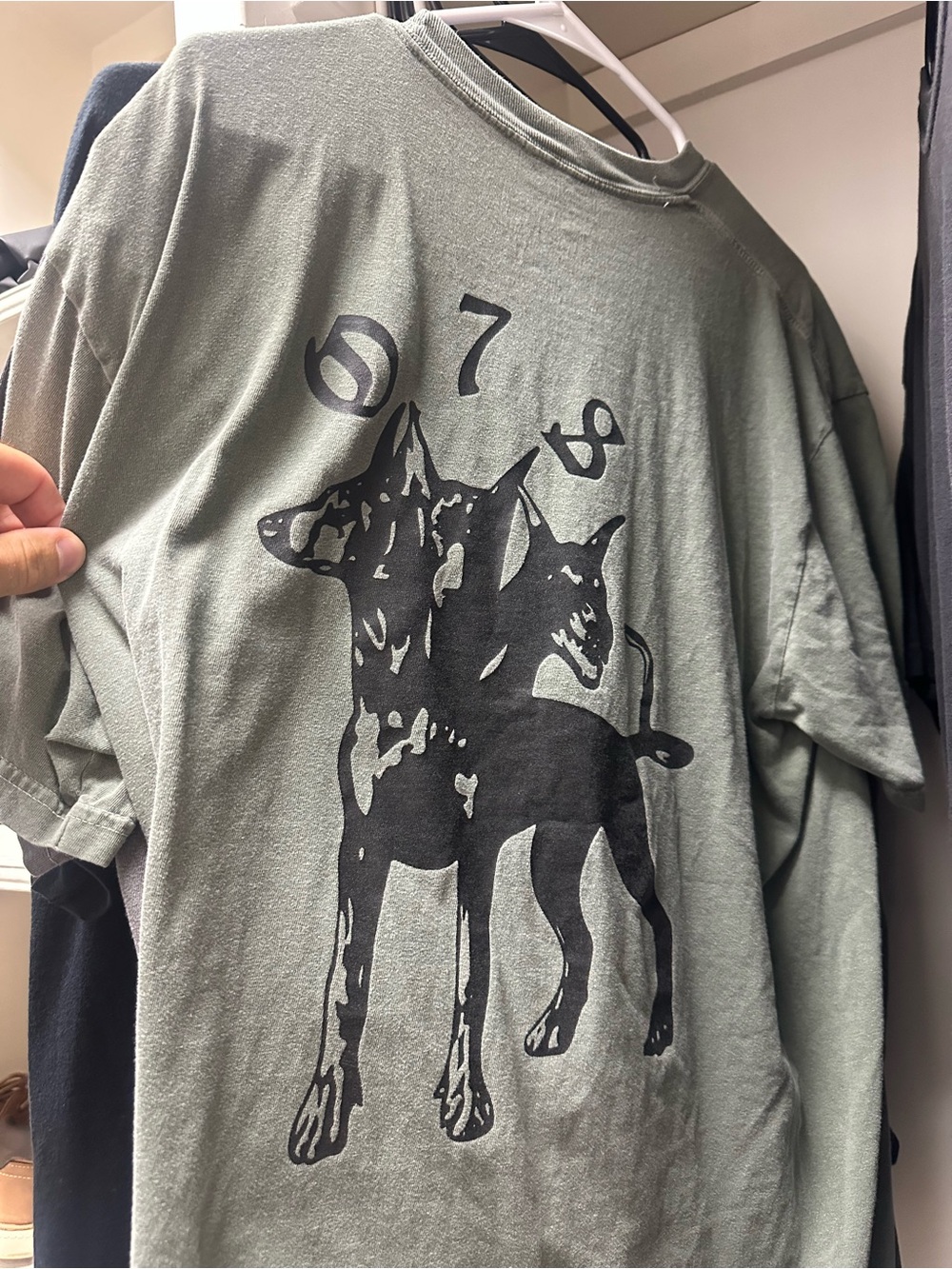 Men's Short Sleeve Graphic Tee - Olive Green with Black Print Cerberus T